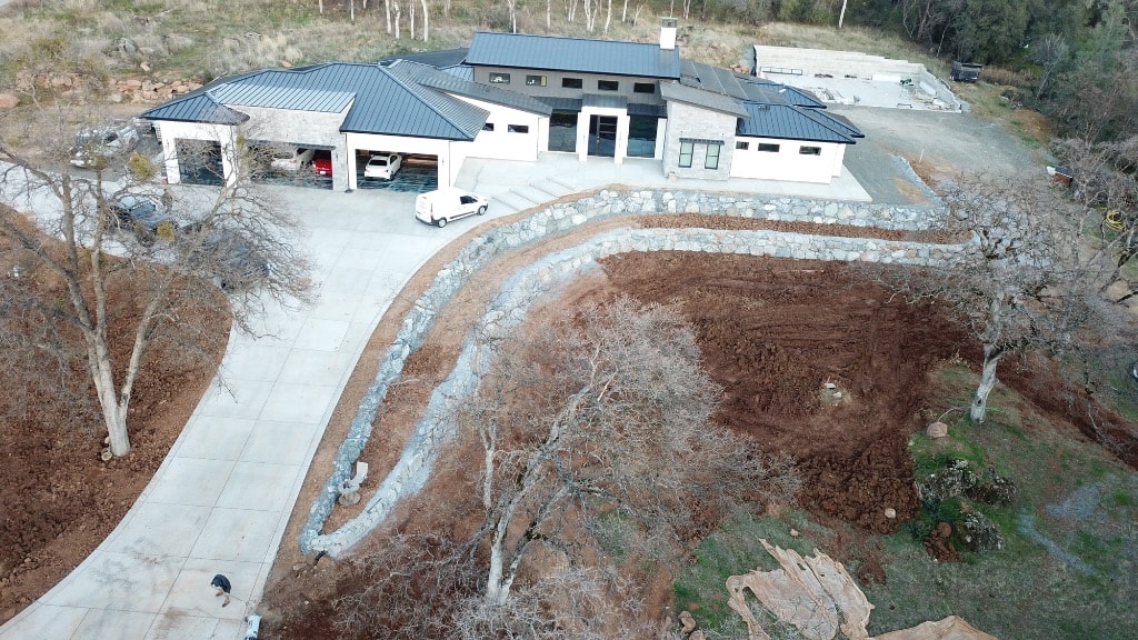 Aerial view of terraced residential landscaping